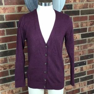 Purple burgundy boyfriend cardigan sweater deep v neck size large
